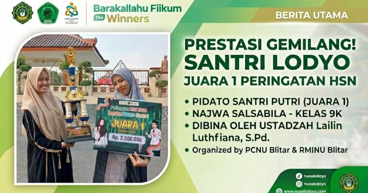 Najwa Salsabila, Santriwati Nurus Salam Lodoyo, Juara 1 Pidato Putri Hari Santri 2026 | Nusalodoyo